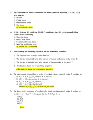Unit 2 analysis of continuous time signals-mcq questions | DOCX