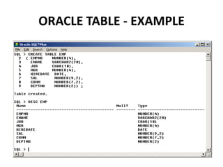 ORACLE TABLE - EXAMPLE
 