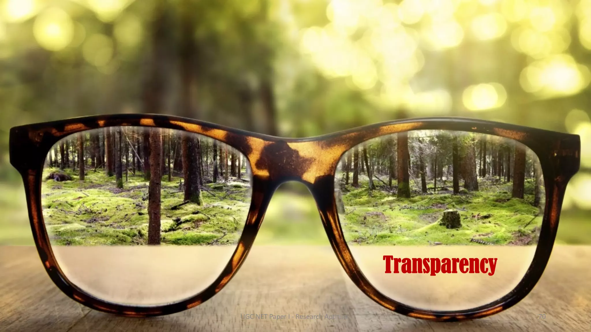 Transparency
UGC NET Paper I - Research Aptitude 70
 