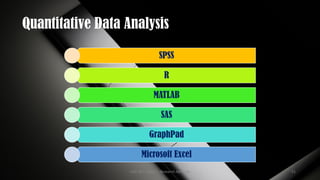 Quantitative Data Analysis
SPSS
R
MATLAB
SAS
GraphPad
Microsoft Excel
UGC NET Paper I - Research Aptitude 51
 
