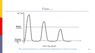 Cont.…
84
The current inrush due to a transformer's magnetization current on starting.
 