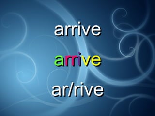 arrivearrive
aarrrriiveve
arar/rive/rive
 