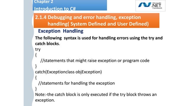 Unit2_2.pptx Chapter 2 Introduction to C# | PPTX