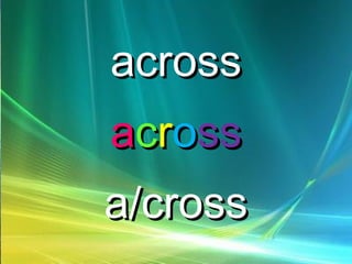 acrossacross
aaccrroossss
a/crossa/cross
 