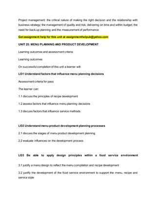 UNIT 25: MENU PLANNING AND PRODUCT DEVELOPMENT | DOCX