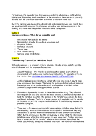Unit 27 task 2 codes and conventions of factual programmes | DOCX