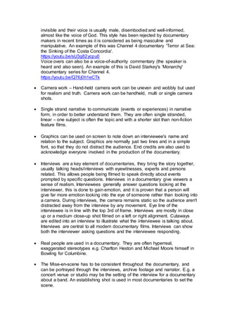 Unit 27 task 2 codes and conventions of factual programmes | DOCX