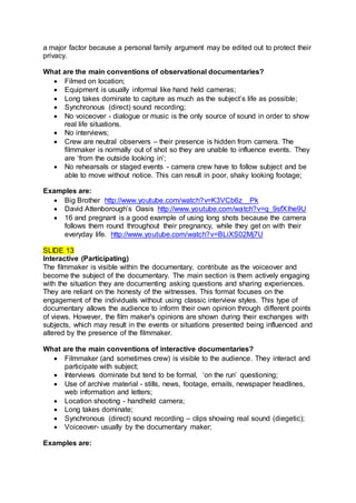 Unit 27 task 2 codes and conventions of factual programmes | DOCX