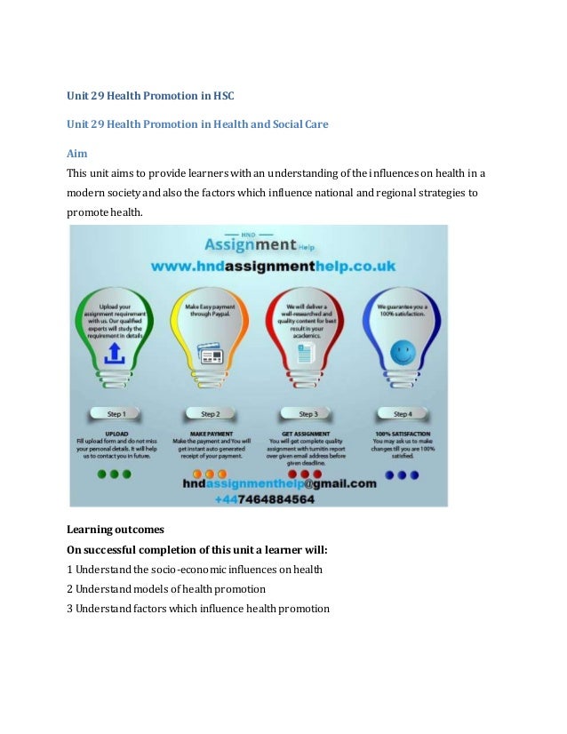 Unit 29 Health Promotion In Hsc