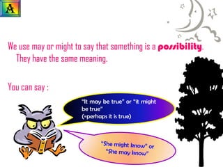 A

We use may or might to say that something is a possibility.
  They have the same meaning.

You can say :
                      “It may be true” or “it might
                      be true”
                      (=perhaps it is true)
 