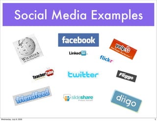 Social Media Examples




Wednesday, July 8, 2009               5
 