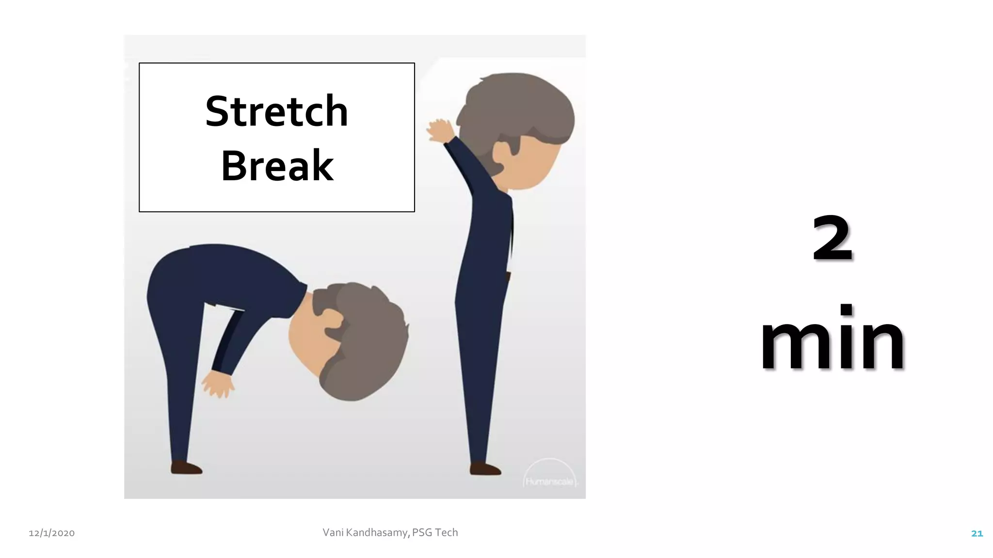 2
min
12/1/2020 Vani Kandhasamy,PSG Tech 21
Stretch
Break
 