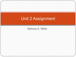 Melissa A. Miller
Unit 2 Assignment
 