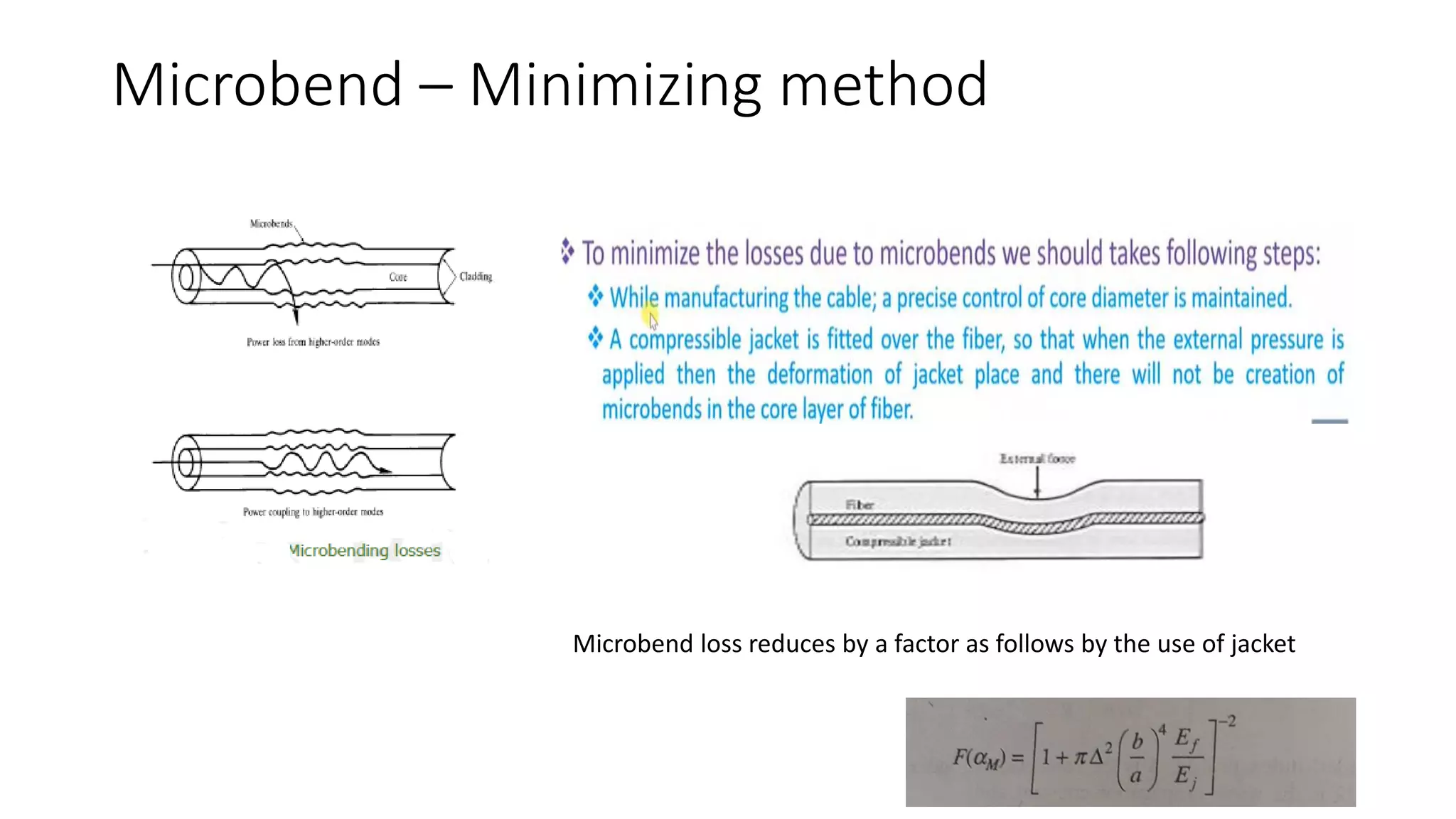Microbend – Minimizing method
Microbend loss reduces by a factor as follows by the use of jacket