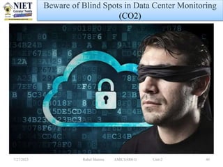 • Datacenter administrators are buying more
equipment than ever before.
• These include critical power and thermal
management to racks and enclosures.
• They’re also using site monitoring tools to
improve operational efficiency.
• It’s critical for IT and facility management teams
to be able to track the condition of their
equipment in real-time.
• This is to enable them to spot problems early,
avert damage, and improve the organization’s
performance.
7/27/2023 Rahul Sharma AMICSAI0611 Unit-2 40
Beware of Blind Spots in Data Center Monitoring
(CO2)
 