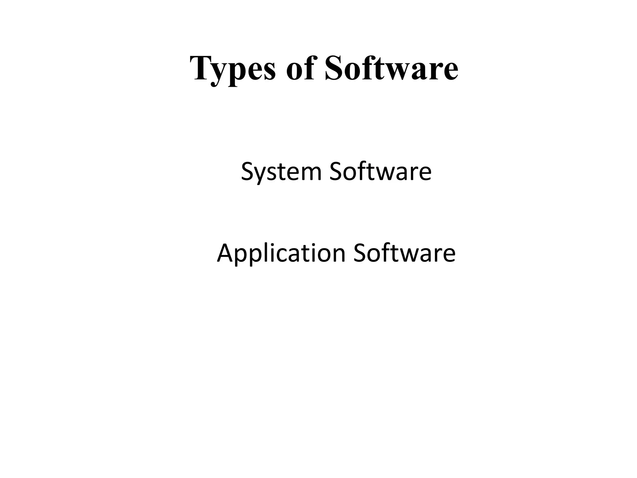 Types of Software
System Software
Application Software
 