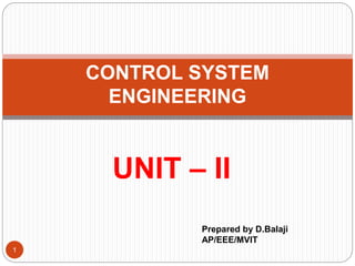 UNIT – II
CONTROL SYSTEM
ENGINEERING
Prepared by D.Balaji
AP/EEE/MVIT
1
 