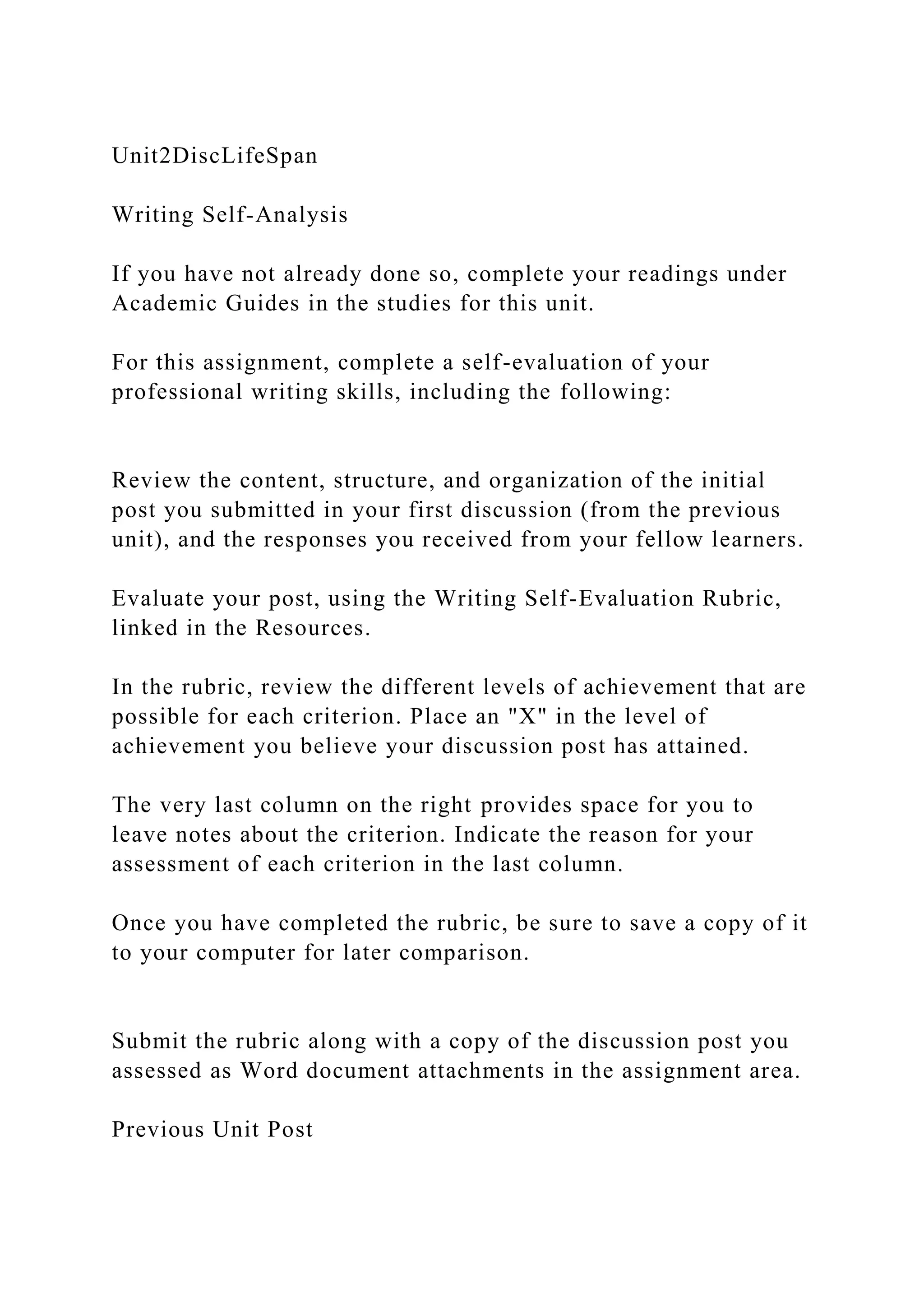 Unit2DiscLifeSpanWriting SelfAnalysisIf you have not alread.docx