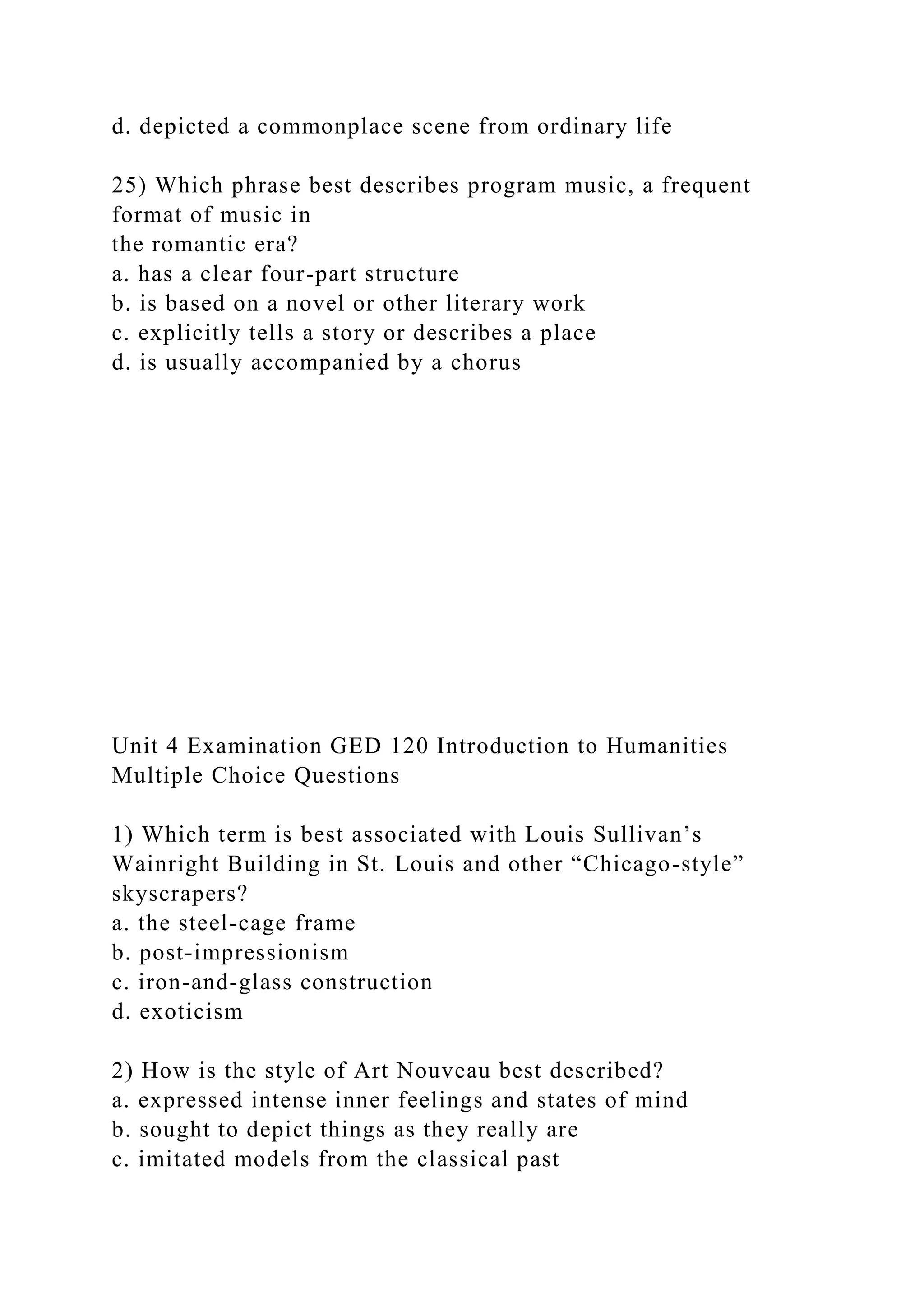 Unit 2 Examination GED 120 Introduction to HumanitiesMultiple .docx