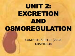 UNIT 2:
EXCRETION
AND
OSMOREGULATION
CAMPBELL & REECE (2010)
CHAPTER 44
 