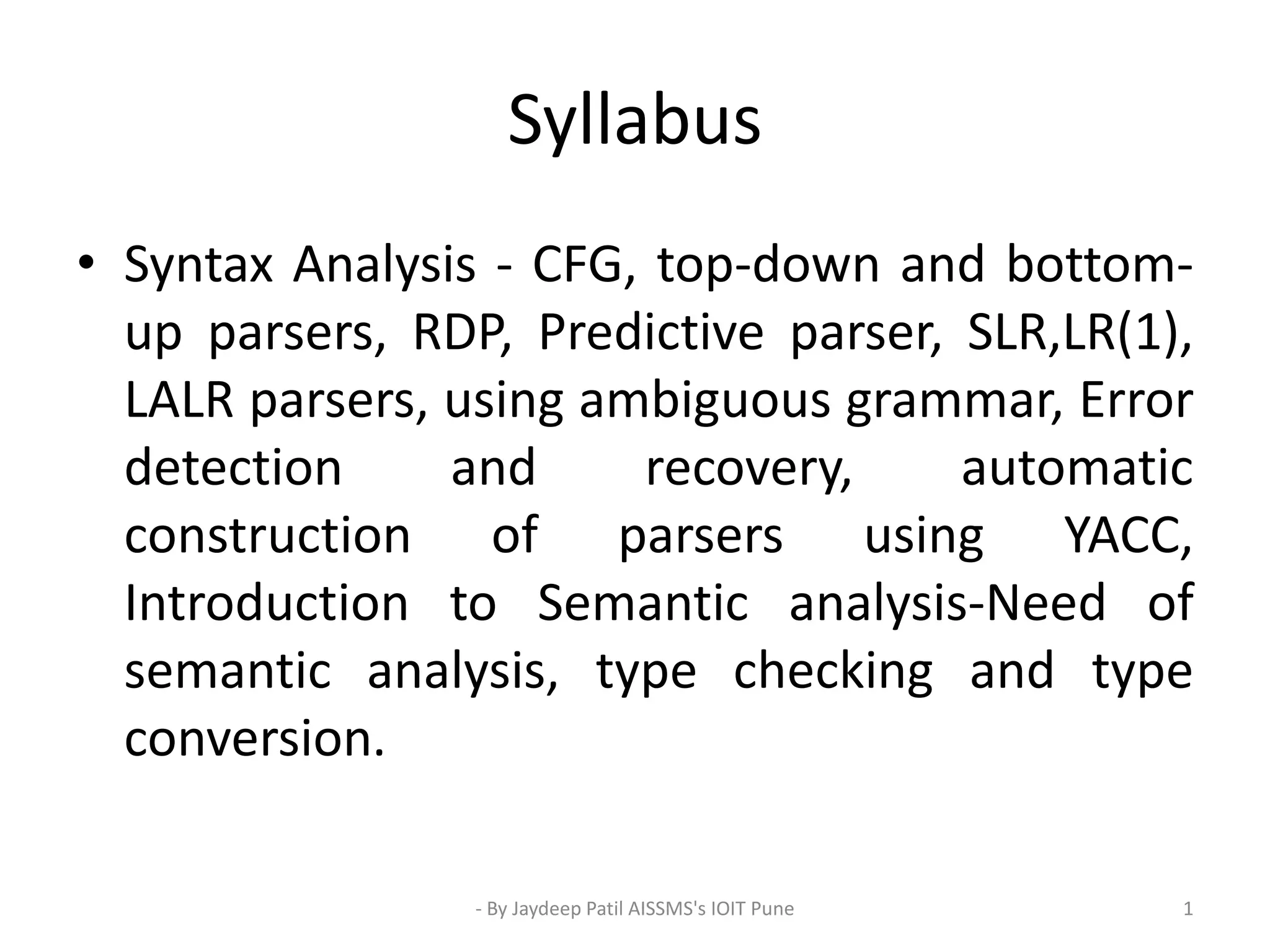 Compiler: Syntax Analysis | PPT