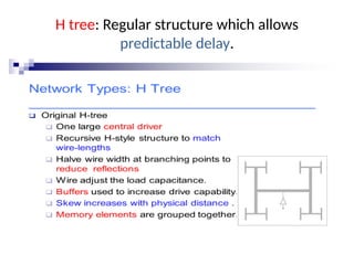 H tree: Regular structure which allows
predictable delay.
 
