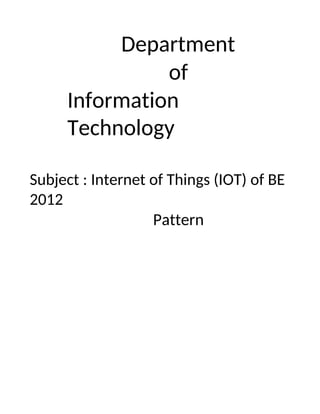 Department
of
Information
Technology
Subject : Internet of Things (IOT) of BE
2012
Pattern
 