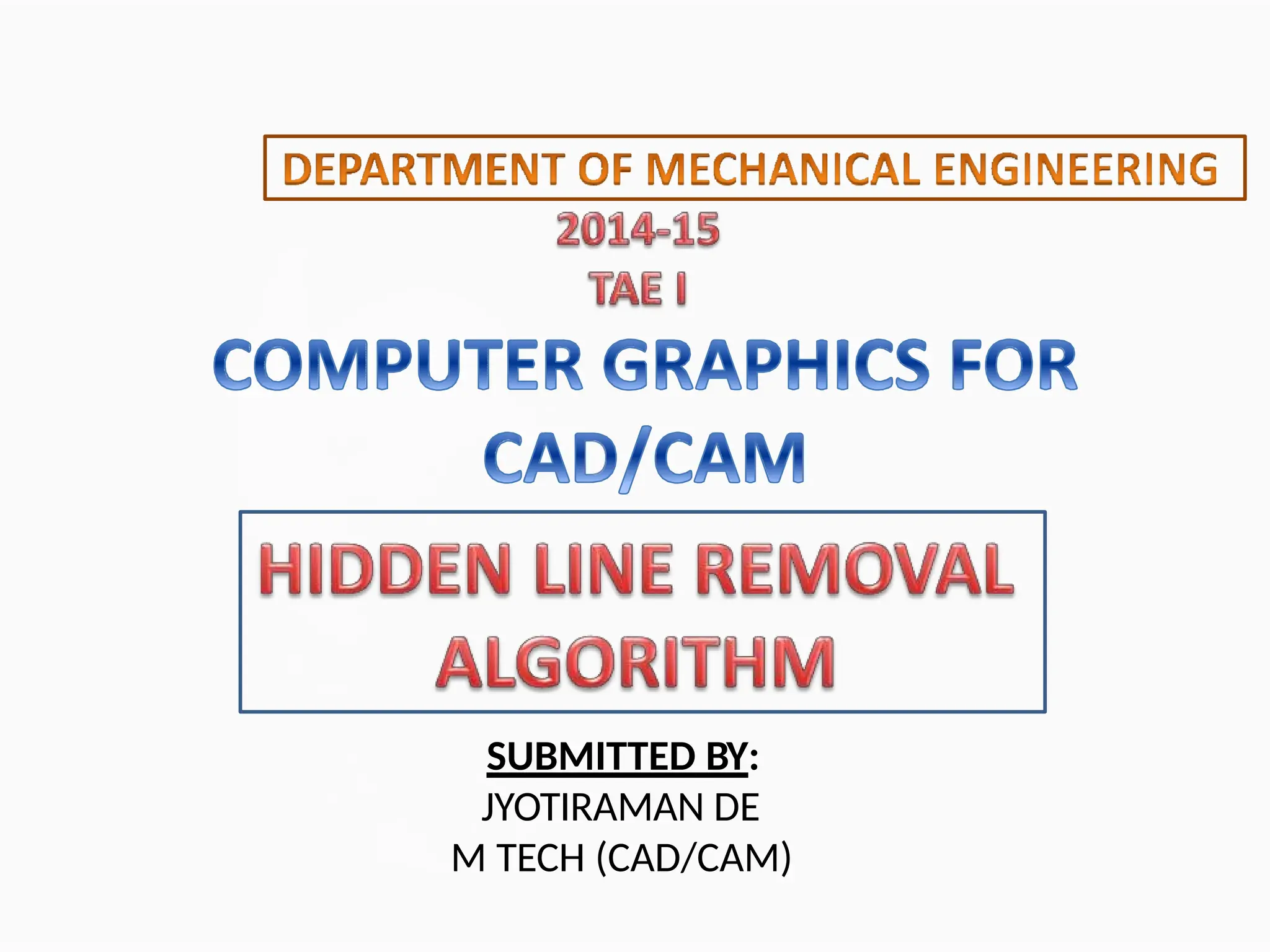 SUBMITTED BY:
JYOTIRAMAN DE
M TECH (CAD/CAM)
 