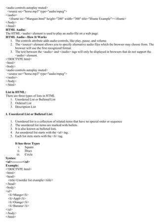 Unit 2 HTML.pdf related to basic HTML cmd | PDF
