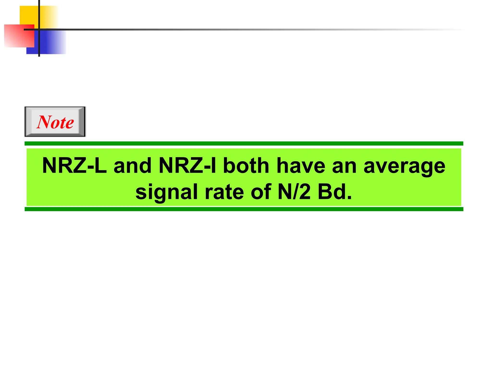 NRZ-L and NRZ-I both have an average
signal rate of N/2 Bd.
Note
 
