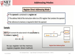 11/12/2024 147
Dr. Sarabjeet Kaur Logic Design & Computer Architecture Unit 2
Its cpu register not the memory
register.(register direct method)
Addressing Modes
 