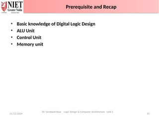 • Basic knowledge of Digital Logic Design
• ALU Unit
• Control Unit
• Memory unit
11/12/2024 15
Dr. Sarabjeet Kaur Logic Design & Computer Architecture Unit 2
Prerequisite and Recap
 