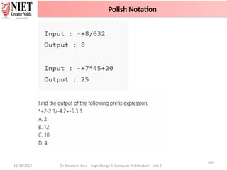 11/12/2024
169
Dr. Sarabjeet Kaur Logic Design & Computer Architecture Unit 2
Polish Notation
 