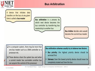 11/12/2024 59
Dr. Sarabjeet Kaur Logic Design & Computer Architecture Unit 2
Bus Arbitration
 