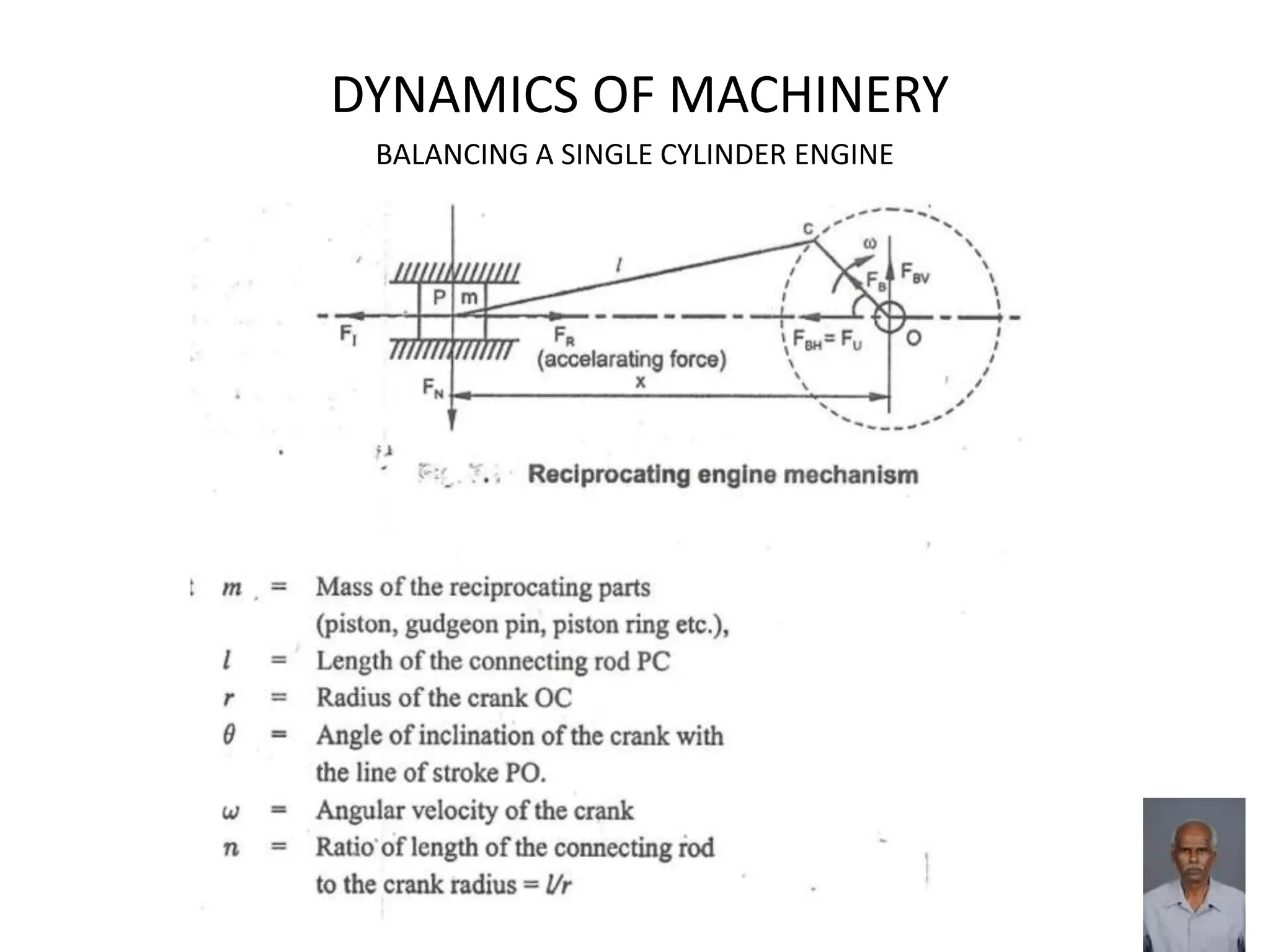 DYNAMICS OF MACHINERY
BALANCING A SINGLE CYLINDER ENGINE
 