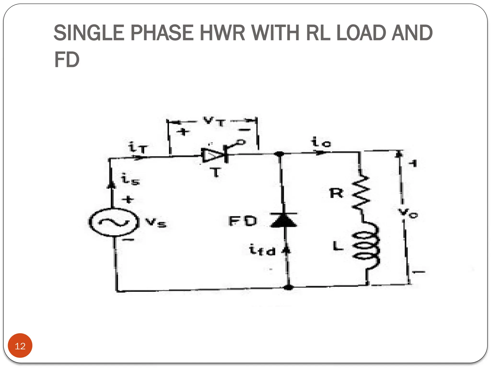 SINGLE PHASE HWR WITH RL LOAD AND
FD
12
 