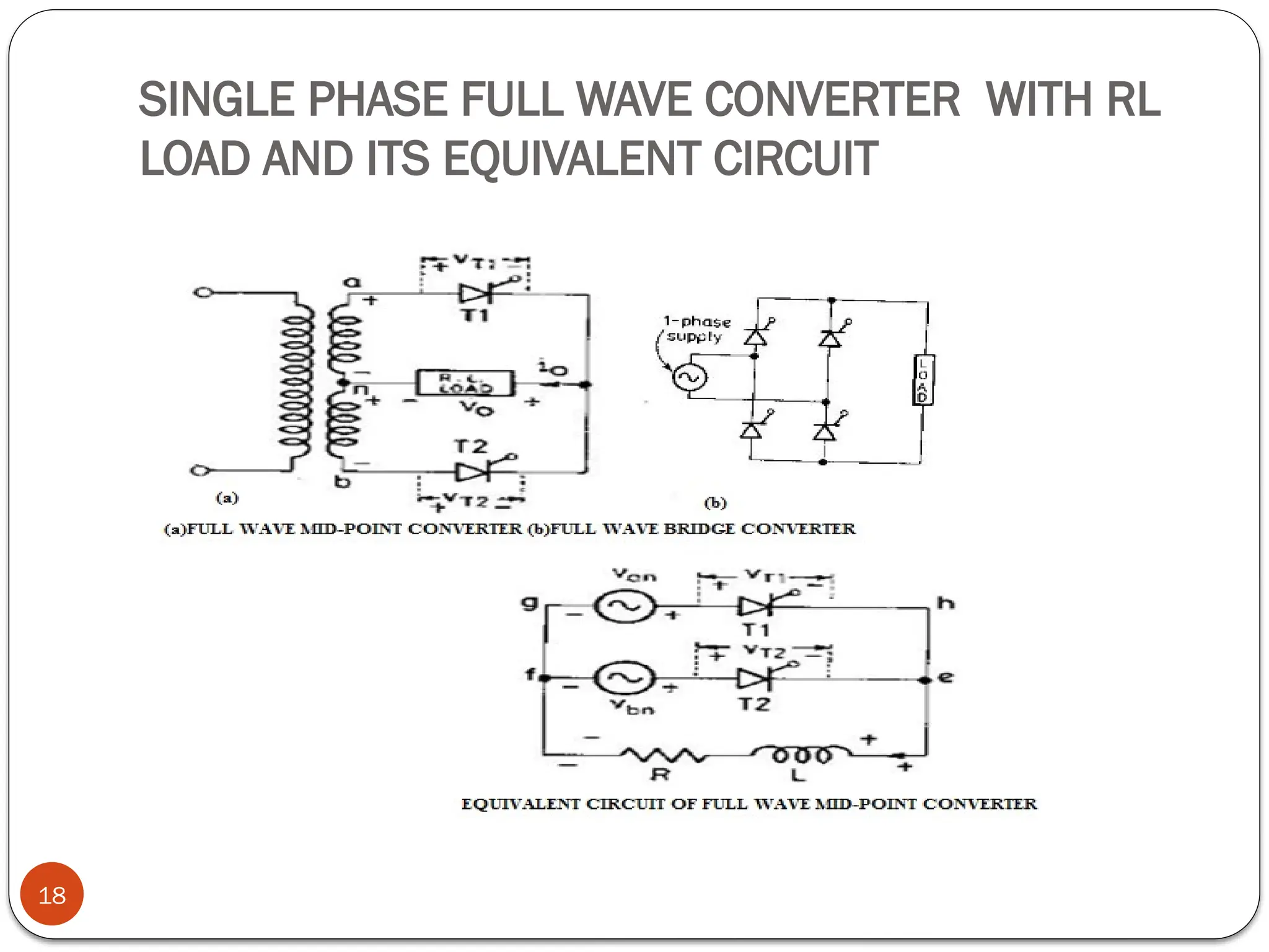 SINGLE PHASE FULL WAVE CONVERTER WITH RL
LOAD AND ITS EQUIVALENT CIRCUIT
18
 