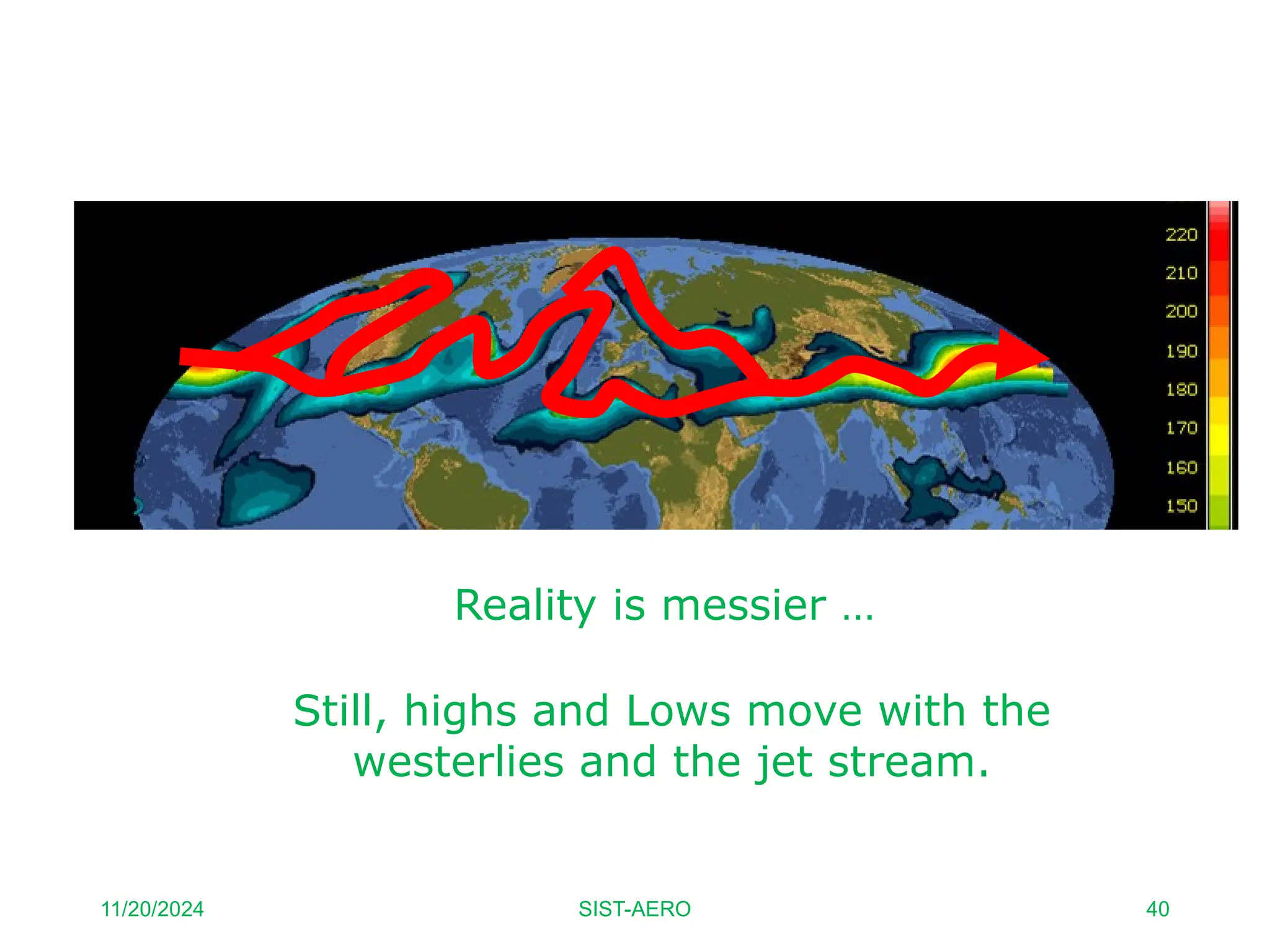 Reality is messier …
Still, highs and Lows move with the
westerlies and the jet stream.
11/20/2024 SIST-AERO 40
 