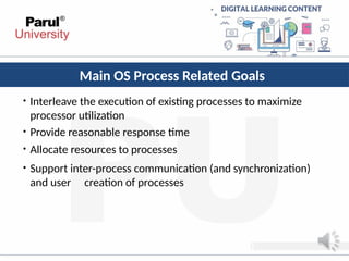 Main OS Process Related Goals
• Interleave the execution of existing processes to maximize
processor utilization
• Provide reasonable response time
• Allocate resources to processes
• Support inter-process communication (and synchronization)
and user creation of processes
 
