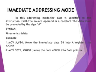 UNIT 2 PART 2.pptx INCLUDES 8051 ADDRESSING MODES,ARITHMETIC AND ...
