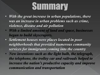 Rise of Mass Transit SystemAs cities like New York City, Chicago and San Francisco grew, they moved to improve transportation1910 – First Trolley Car  This led to the development of mass transit to move large amounts of people around cities quickly. 1909 – New York City Subway