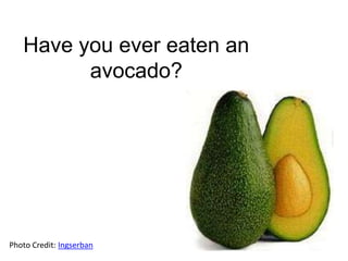 Have you ever eaten an avocado? Photo Credit: Ingserban 