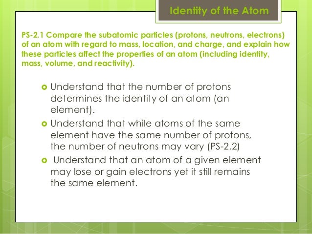 Unit 2 Physical Science - What Determines The Identity Of An Atom