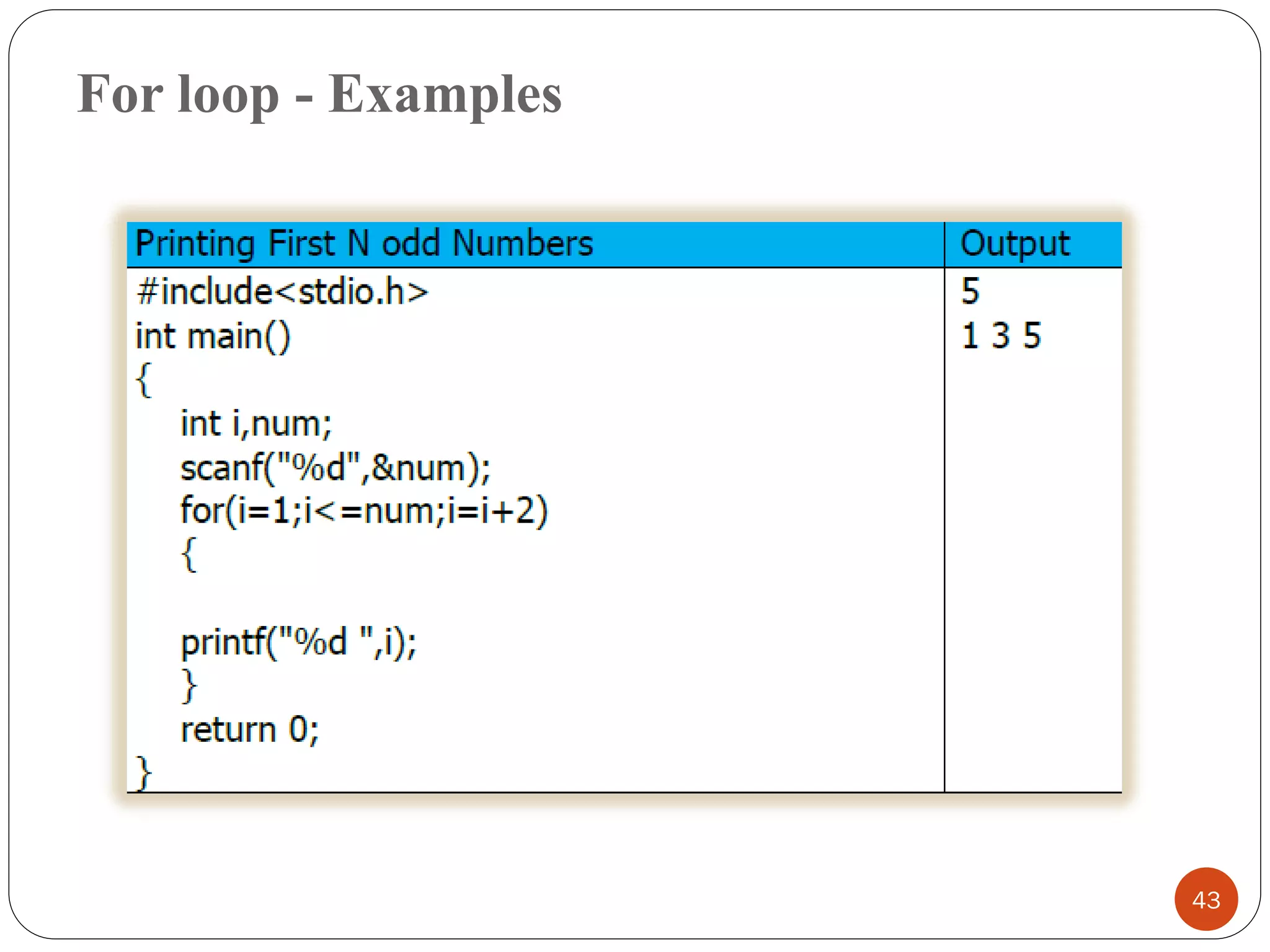 For loop - Examples
43
 