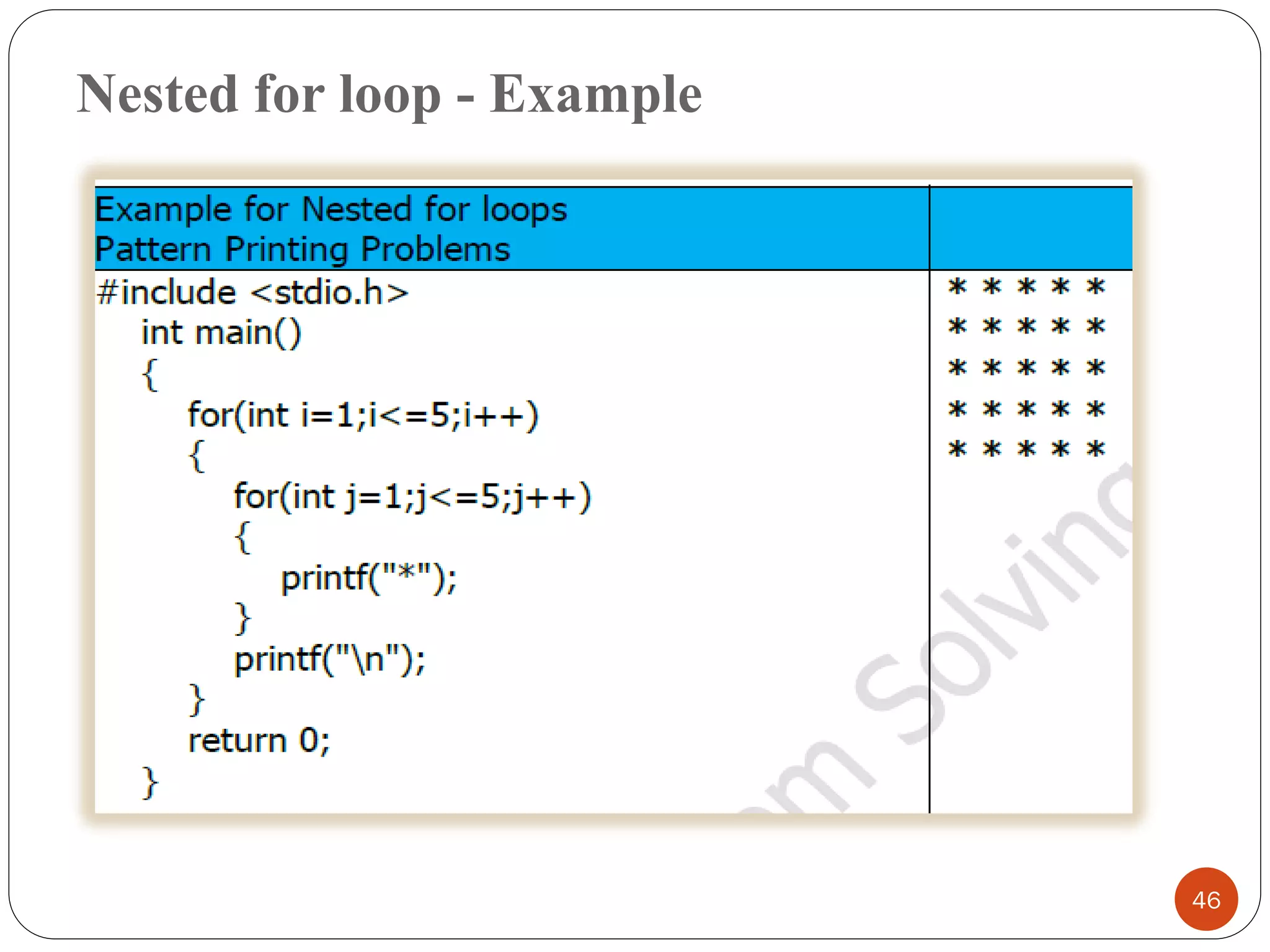 Nested for loop - Example
46
 