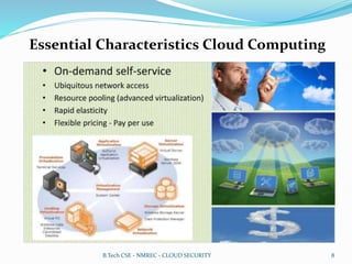 Essential Characteristics Cloud Computing
B.Tech CSE - NMREC - CLOUD SECURITY 8
 