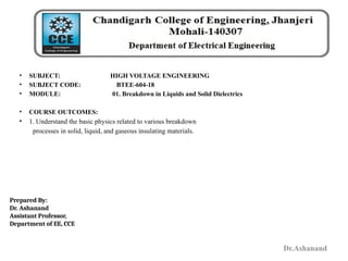Breakdown in Liquid and Solid for High Voltage Engineering | PPTX