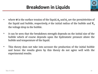 Breakdown in Liquid and Solid for High Voltage Engineering | PPTX