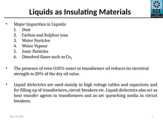 Breakdown in Liquid and Solid for High Voltage Engineering | PPTX