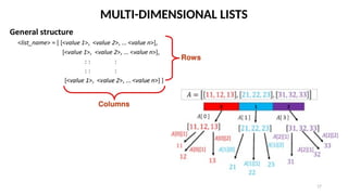 17
MULTI-DIMENSIONAL LISTS
 
